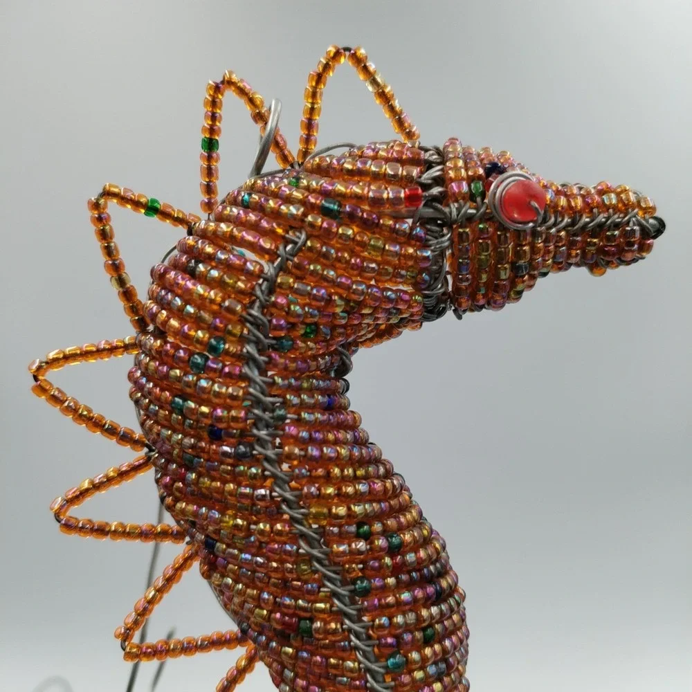 Beaded Wire Marine Life Fish Seahorse Ornaments Lot 3 Coastal Home Decor Folk